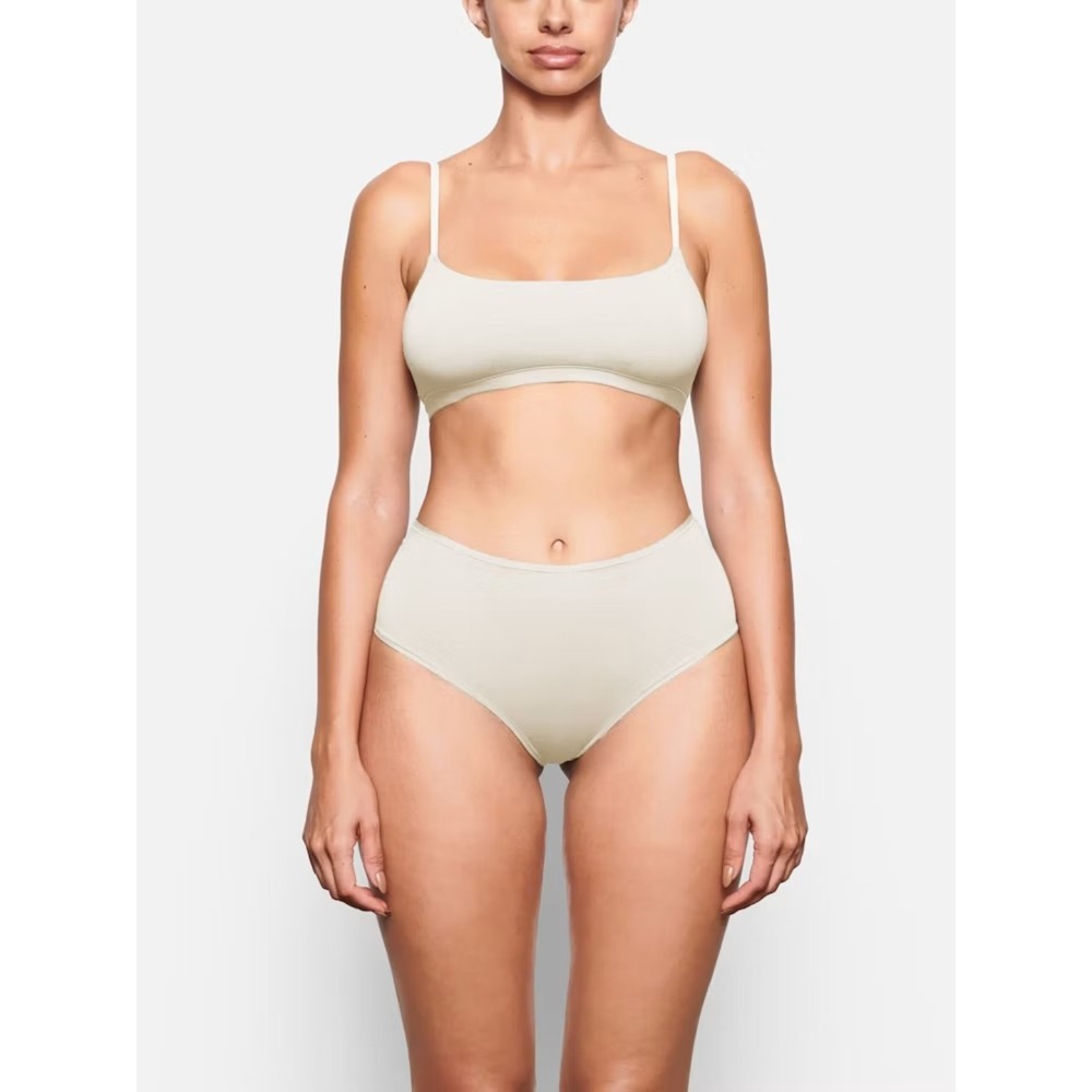 Skims Cotton Jersey Scoop Bralette Bone Ivory Adjustable Straps - Size S